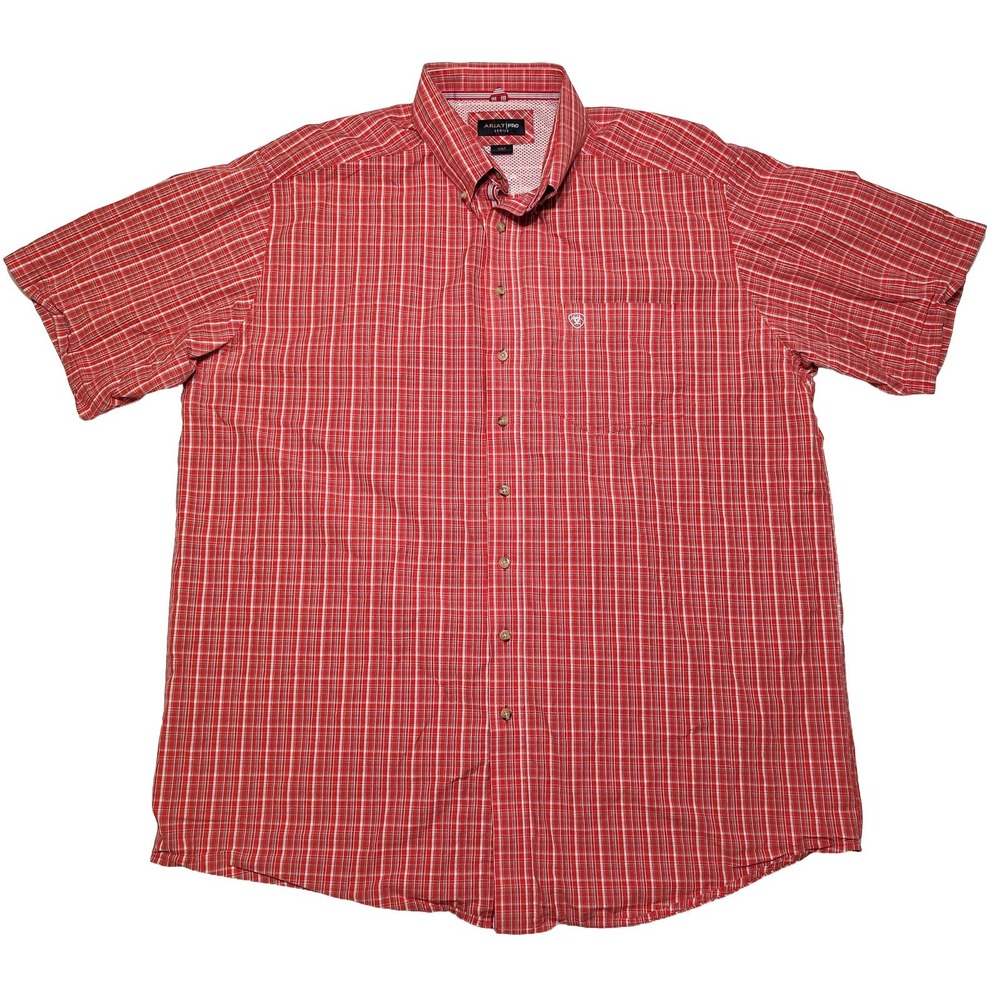 ARIAT Pro Series Shirt Mens 2XLT Red Plaid Short Sleeve Button Down
